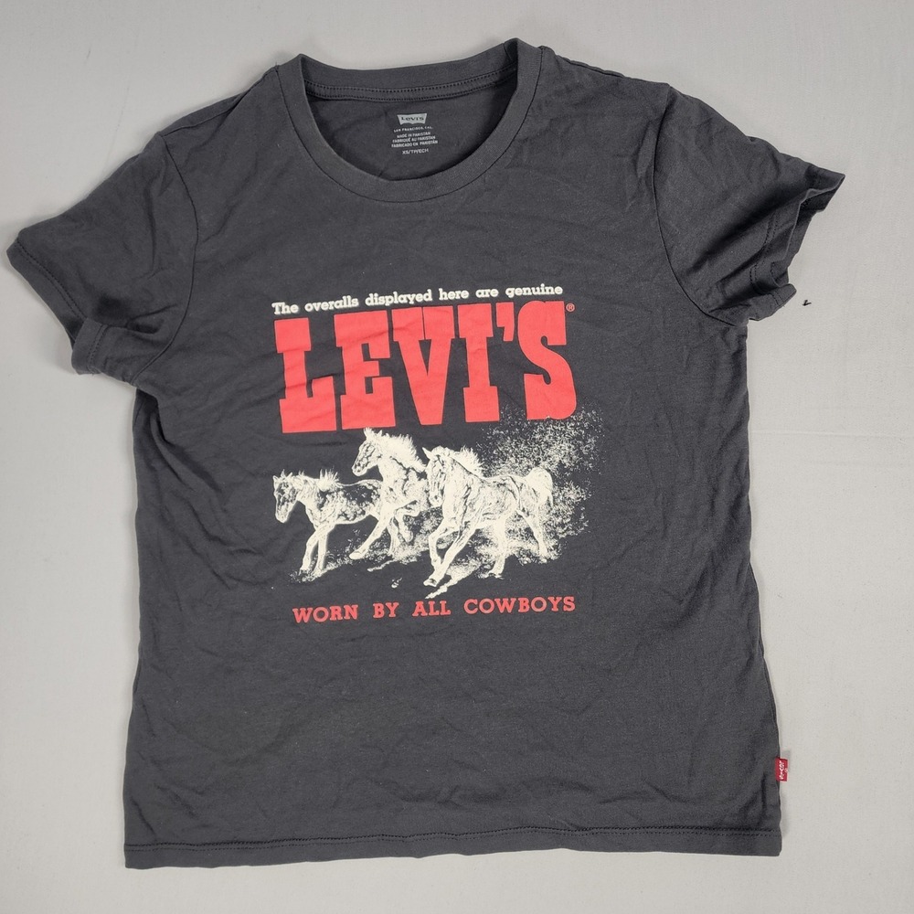 Levi's Graphic Tee Women XS Charcoal Grey Excellent Worn By All Cowboys Horse